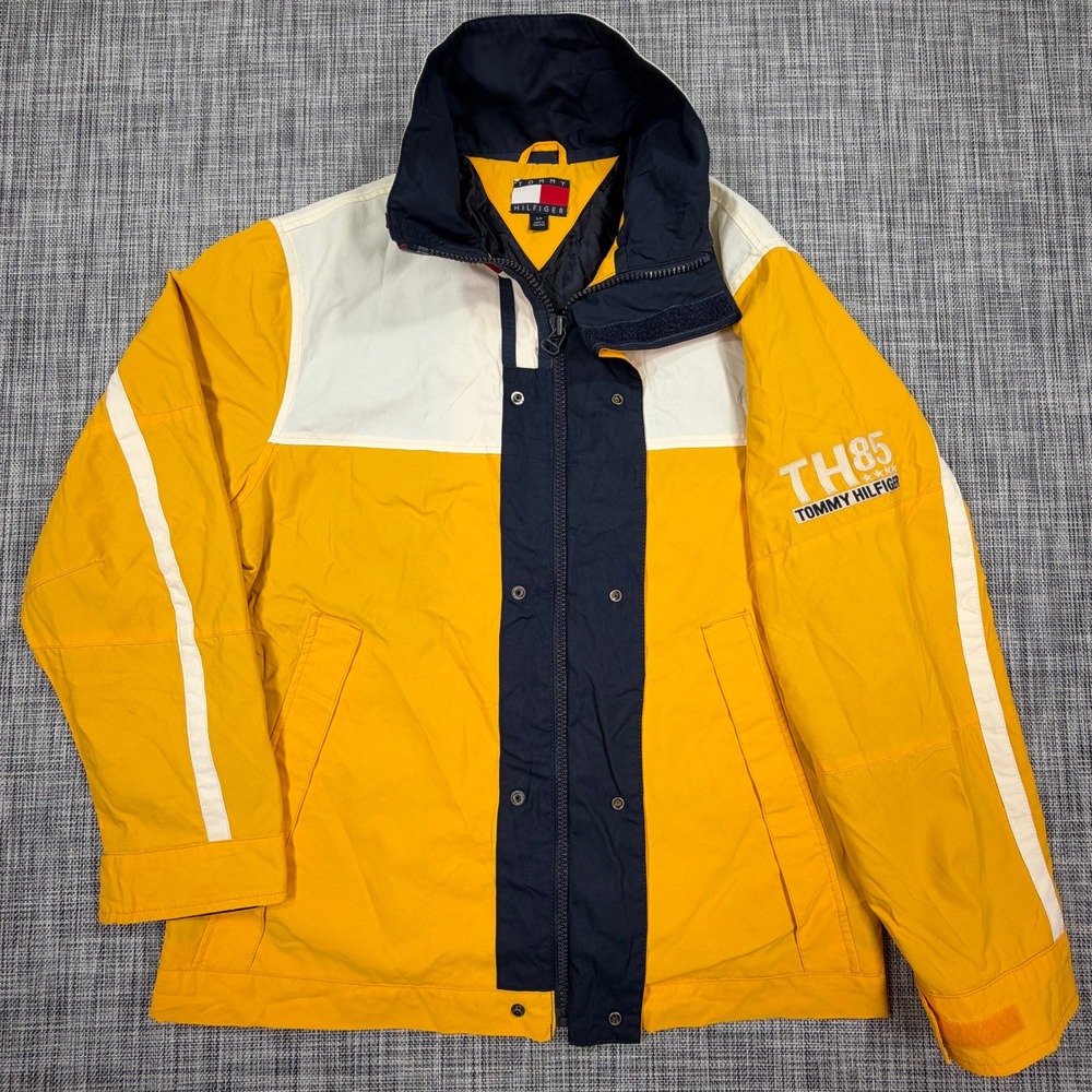 Tommy Hilfiger TH85 Mens Small Yellow Navy Colorblock Nylon Jacket Vintage 2006